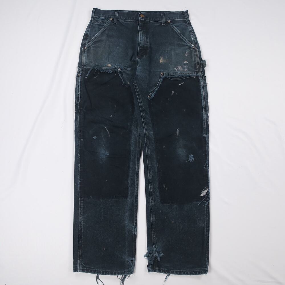 Vintage THRASHED Carhartt B01 BLK Faded Black Double Knee Carpenter Pant 31x31